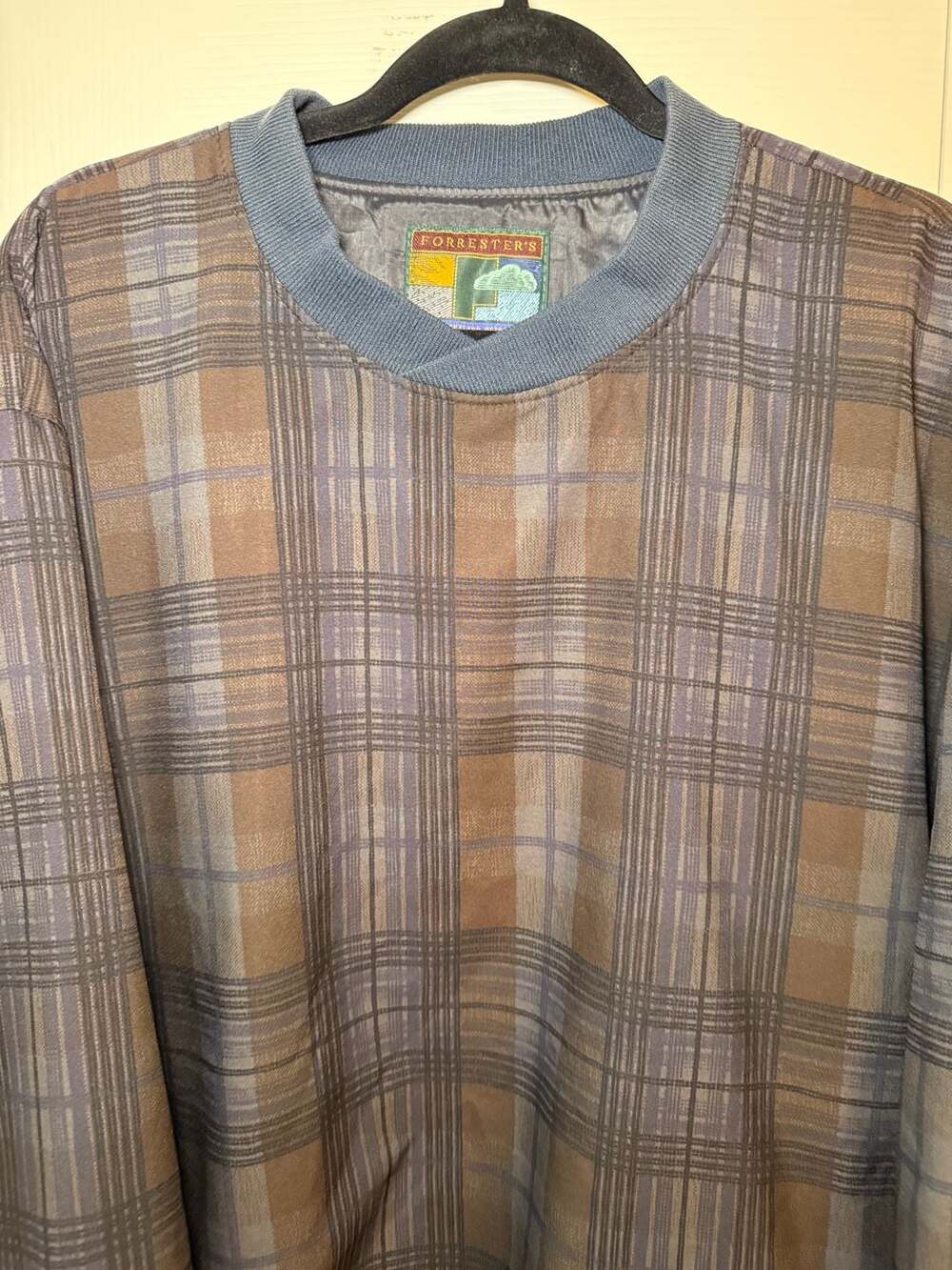 Vintage Forrester's Rainshedder Pullover Windbreaker Size L Brown Plaid V-Neck